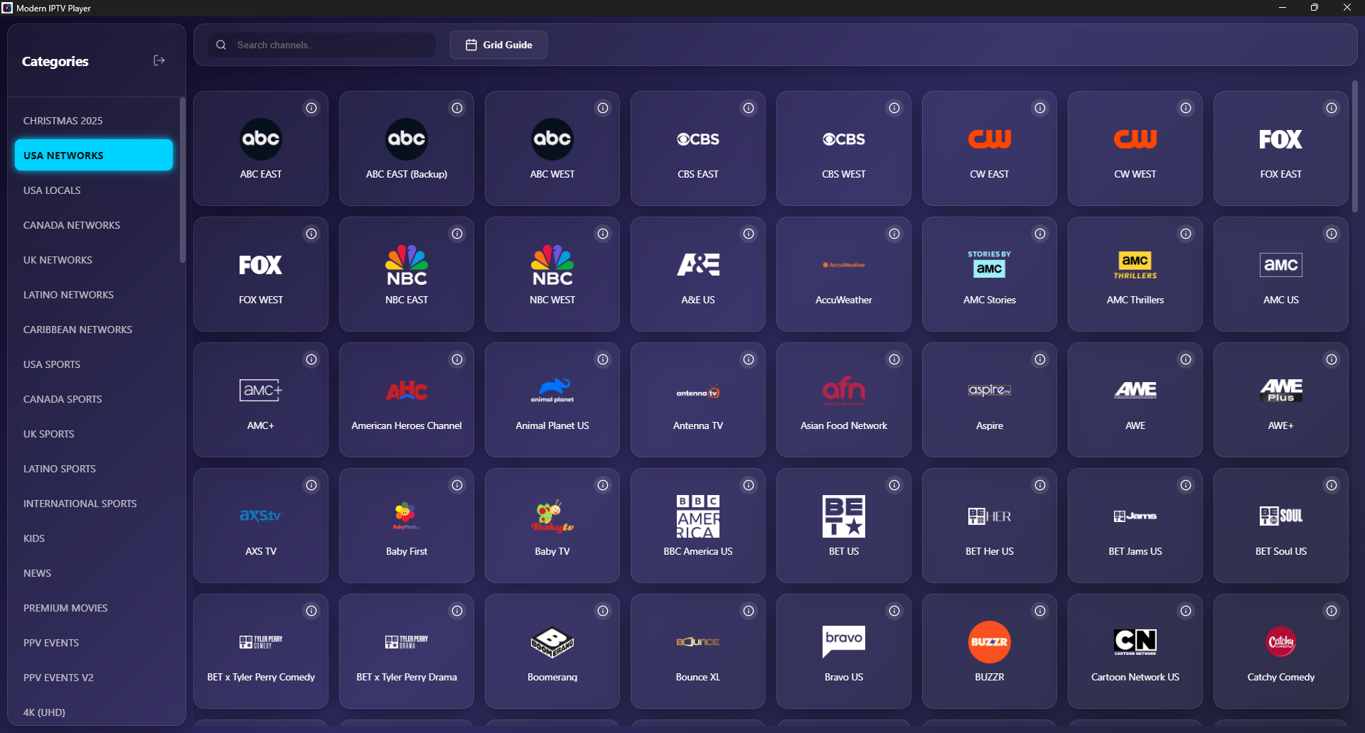 Modern IPTV Player UI